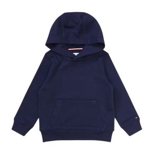 Navy kids pullover hoodie on a white background.