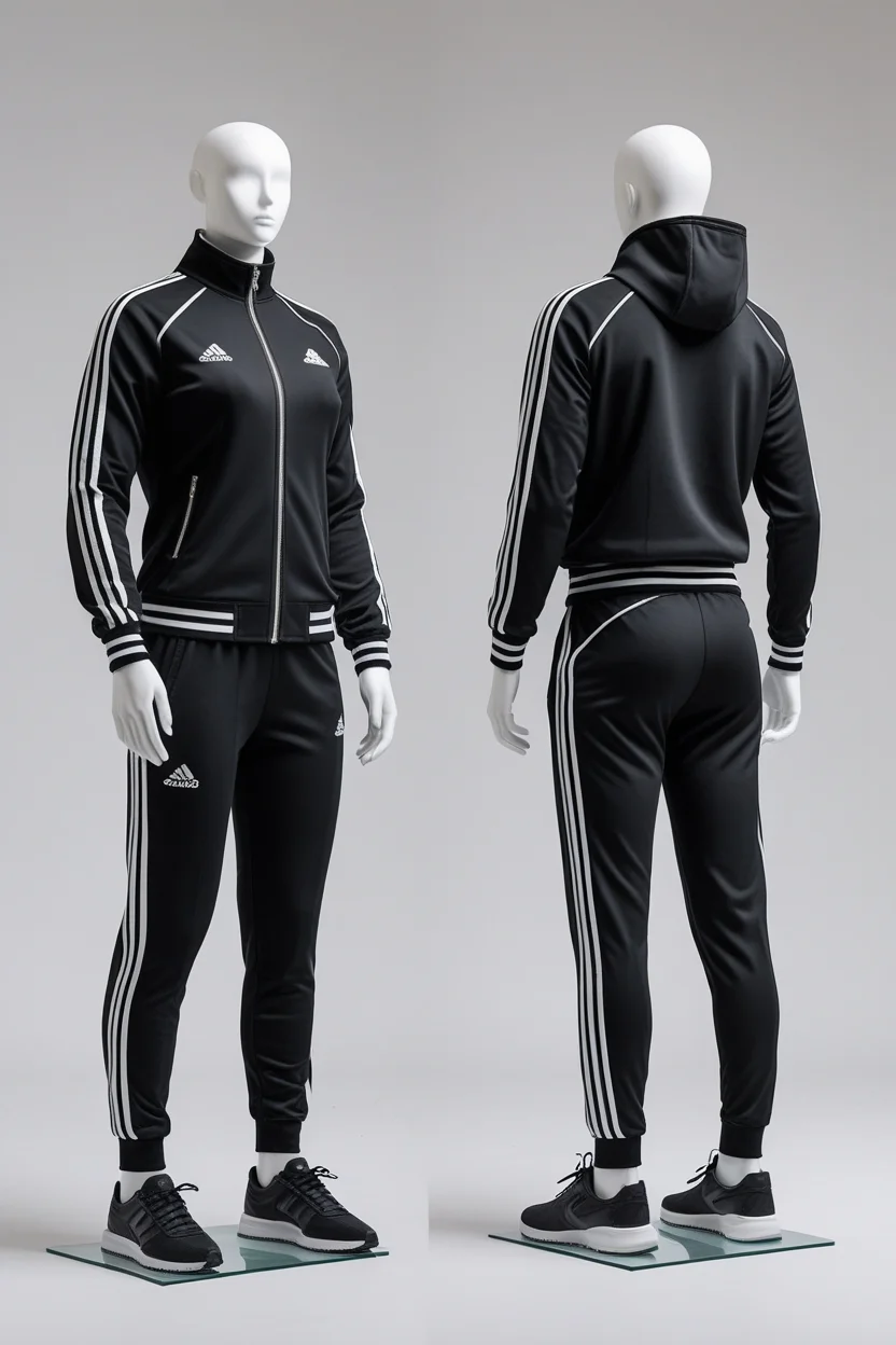 Custom black tracksuit for USA fitness apparel brands by a fitness apparel manufacturer offering private label sportswear and bulk activewear.