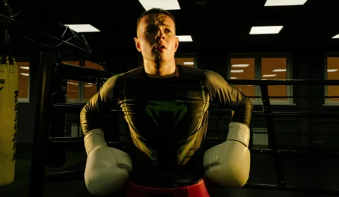 boxer in a custom rash guards