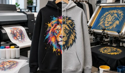 dtf vs screen printing comparison showing custom hoodie printing methods
