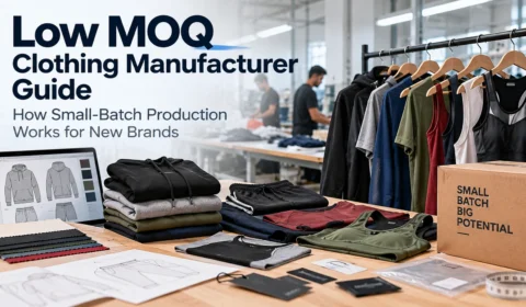 Low MOQ clothing manufacturer offering small-batch custom clothing production, including gymwear, sportswear, hoodies, tank tops, and private-label apparel for startup brands.